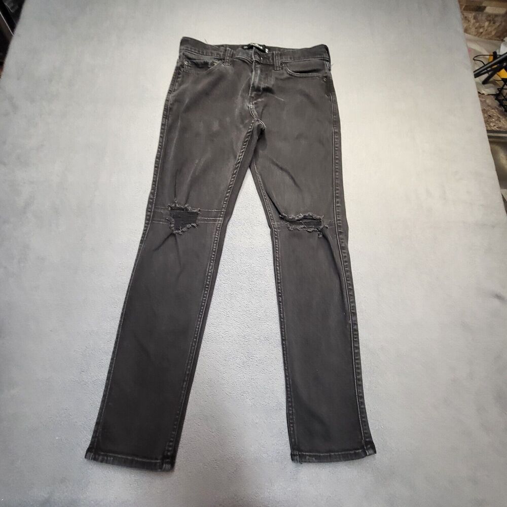 Hollister Jeans Mens 29x28 Black Skinny Leg Distressed Stretch Denim‎